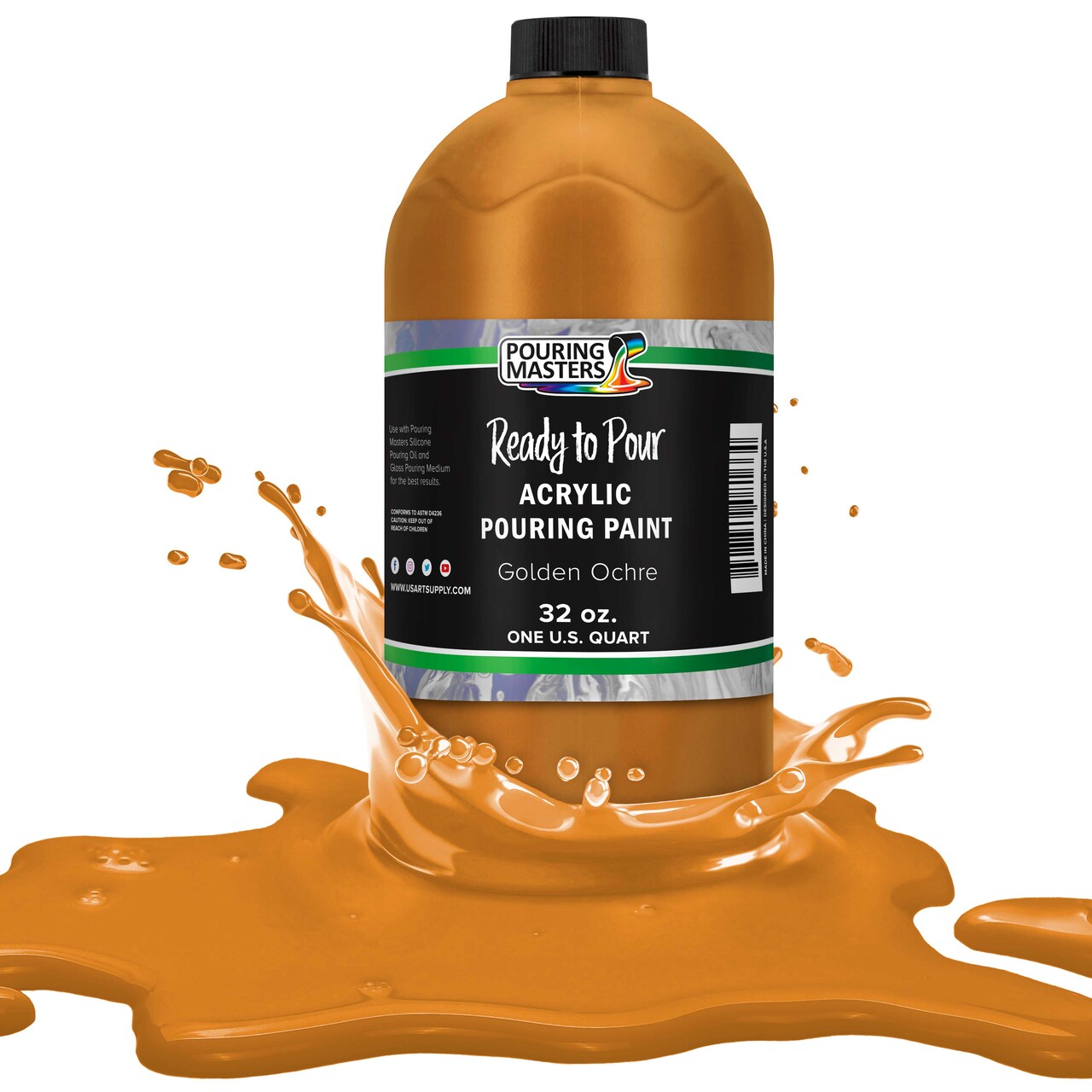Pouring Masters Golden Ochre Ready to Pour Acrylic Pouring Paint - Premium 32-Ounce Pre-Mixed Fluid Acrylic Paint - Fluid Art Supplies for Canvas, Wood, Paper, Tile & Rocks